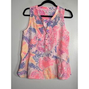 LILLY PULITZER Kery Silk Tank Top Small Tropical Resort Beach Colorful Preppy